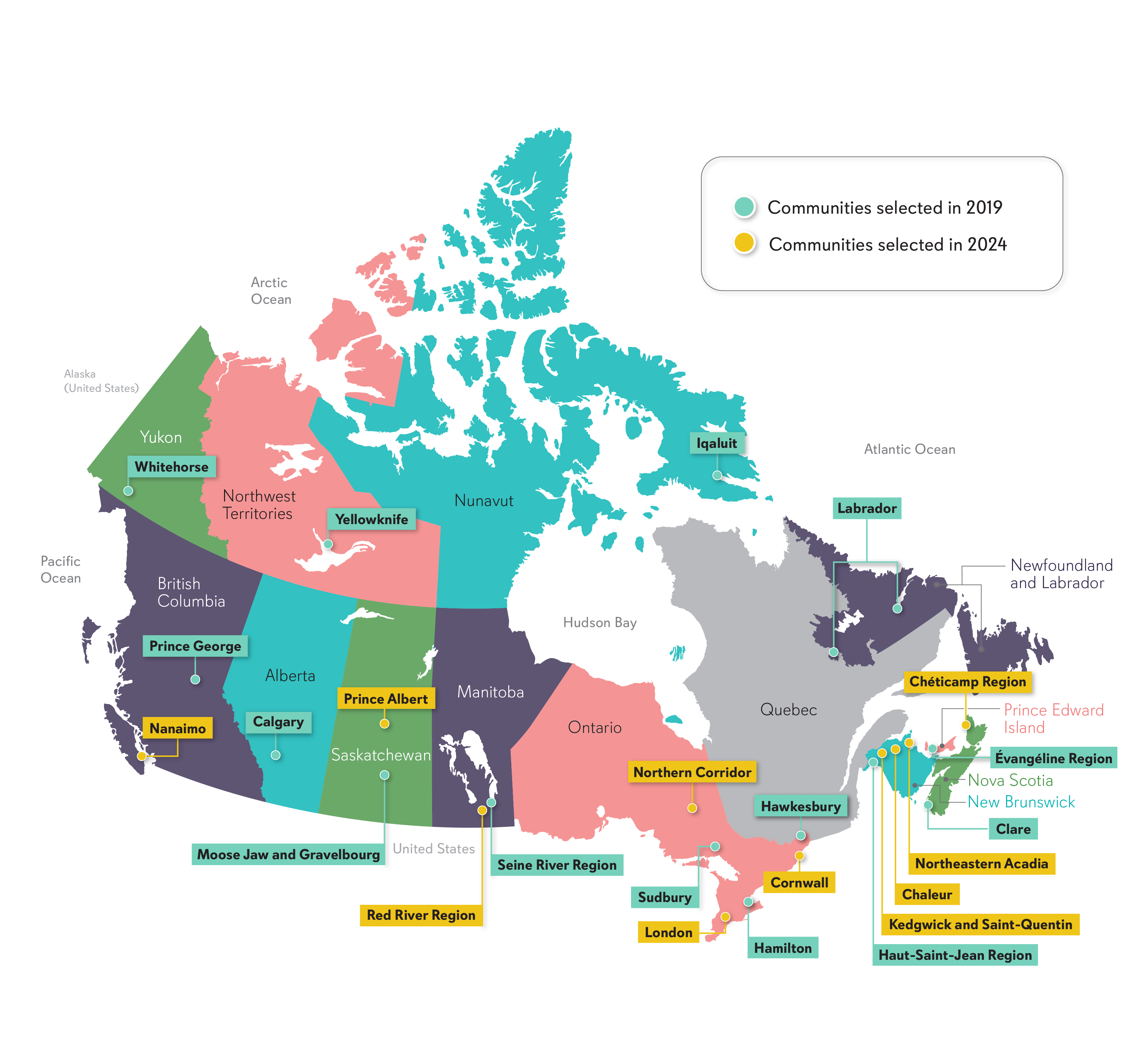 Detailed map of Canada showcasing 24 welcoming francophone communities