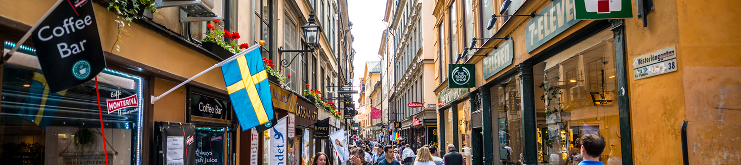 A busy city street in Sweden