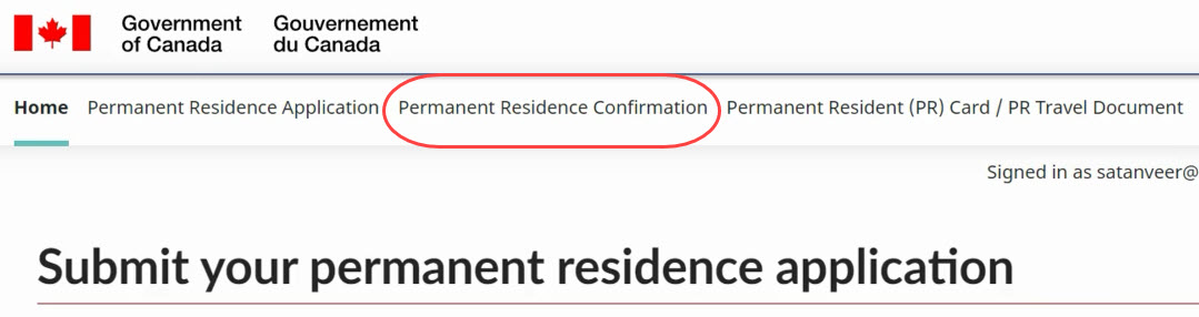 The Permanent Residence Confirmation tab is the third tab.