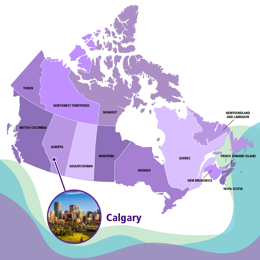 The city of Calgary is in the province of Alberta, in western Canada.