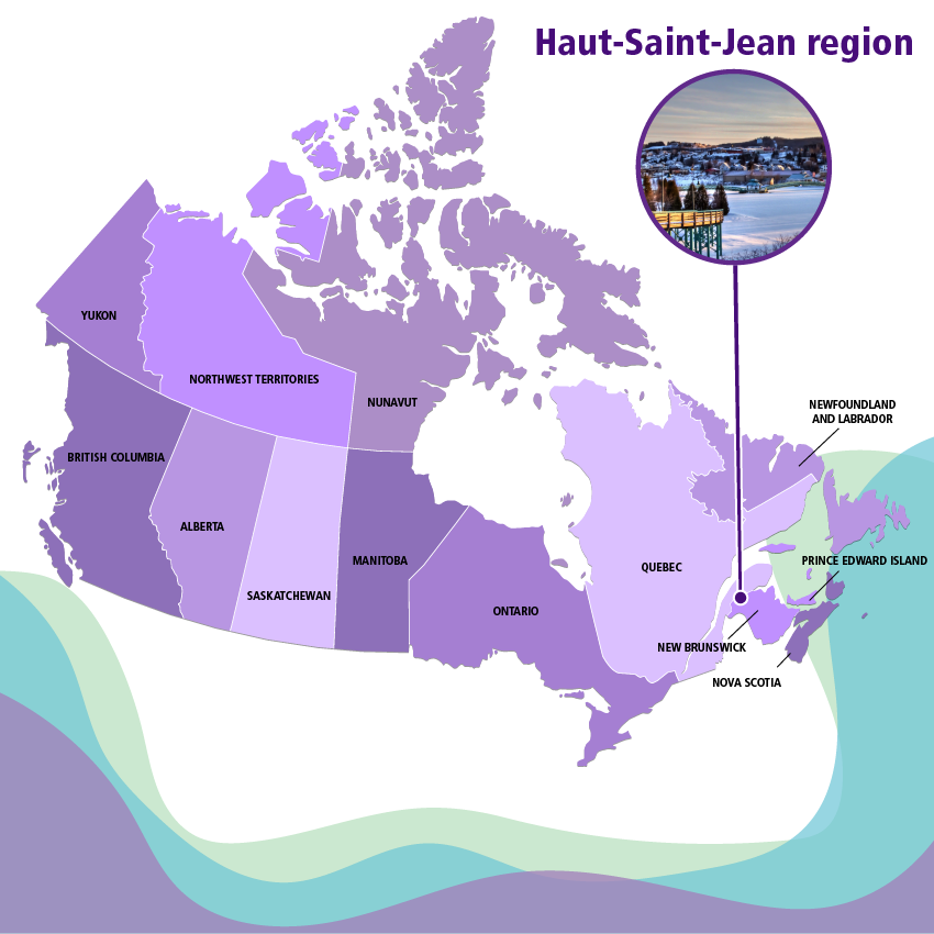 The Haut-Saint-Jean region is in northwestern New Brunswick, a province in eastern Canada.