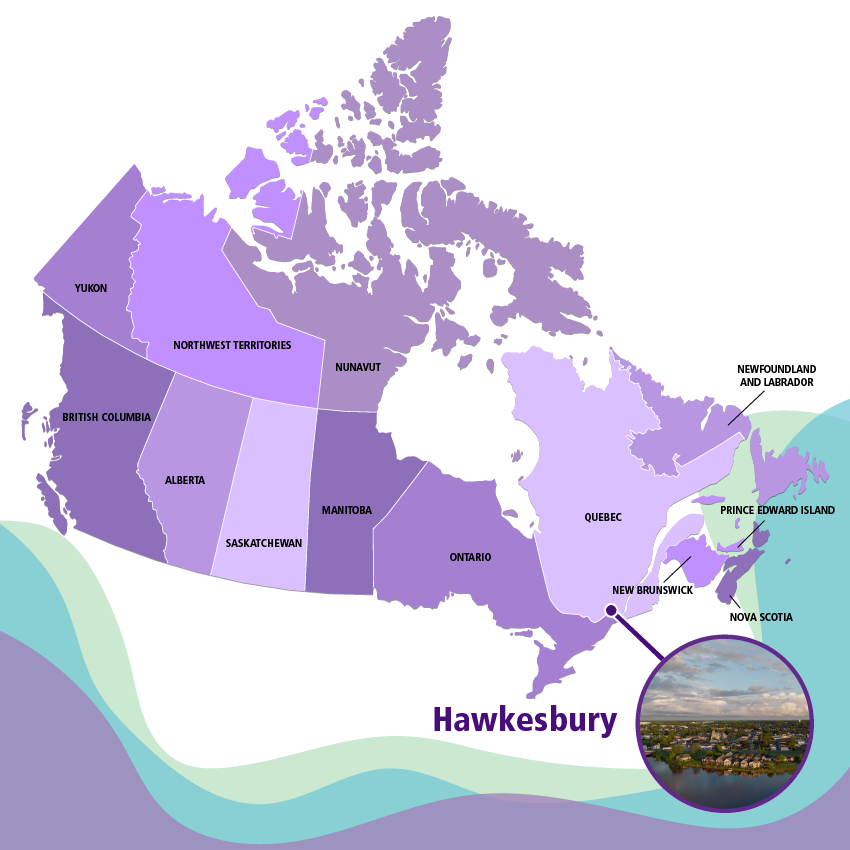 The city of Hawkesbury is in eastern Ontario, a province in eastern Canada.