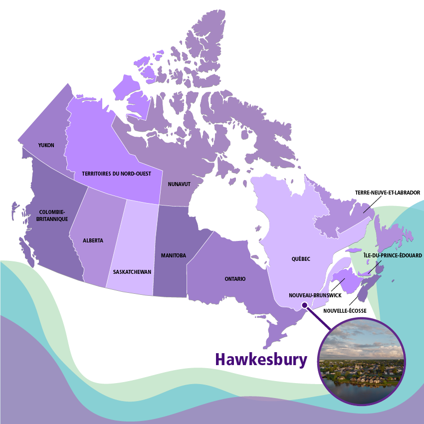 La ville d’Hawkesbury est située dans l’Est de la province de l’Ontario, qui se trouve dans l’Est du Canada.