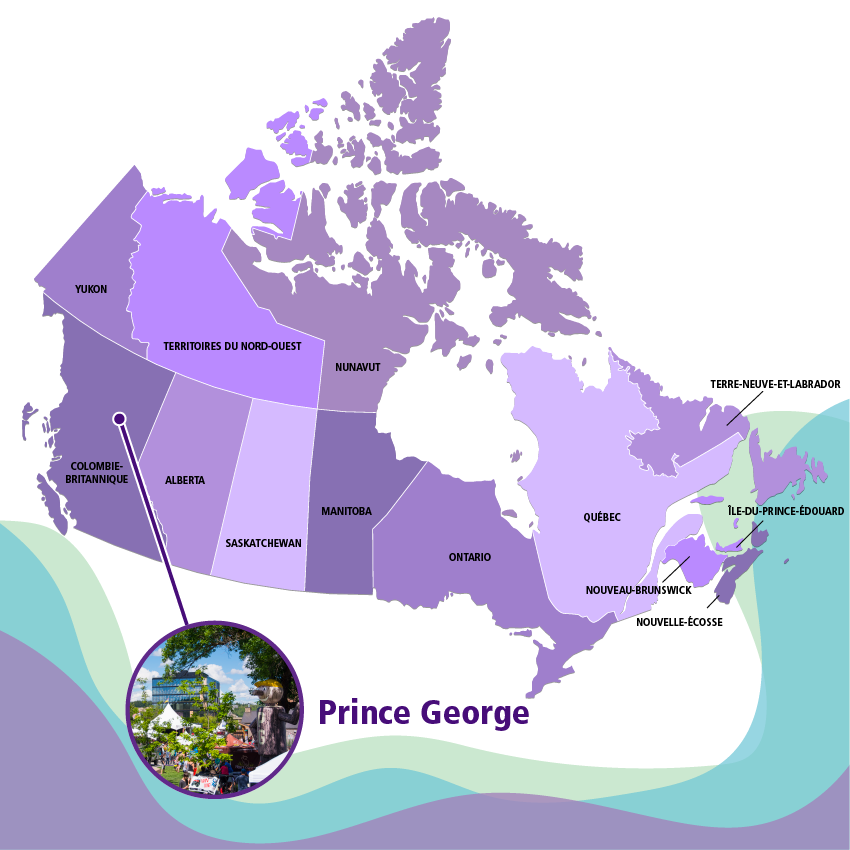 La ville de Prince George est située dans la province de la Colombie-Britannique, qui se trouve sur la côte Ouest du Canada.