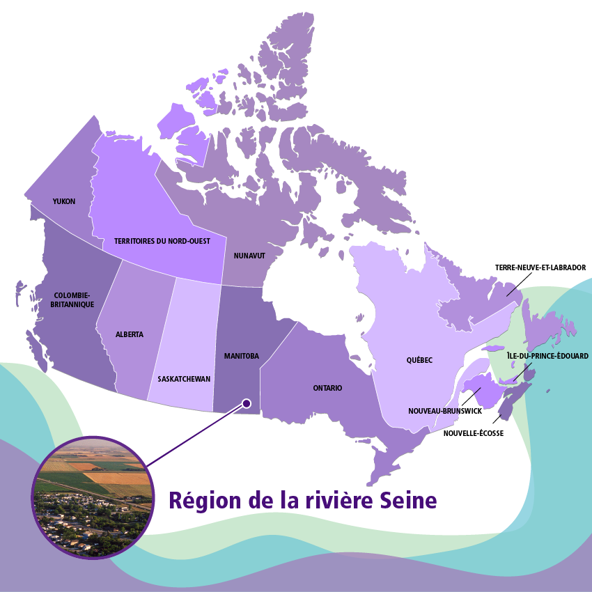 La région de la Rivière Seine est située dans la province du Manitoba, qui se trouve au centre du Canada.