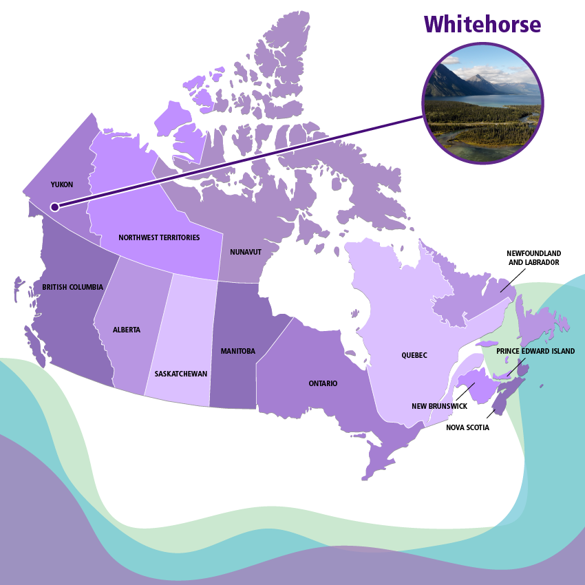 The city of Whitehorse is in the Yukon Territory, in northwest Canada.