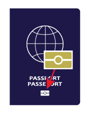 Imagine a unei coperte de pașaport electronic cu simbolul de pașaport electornic în josul paginii.