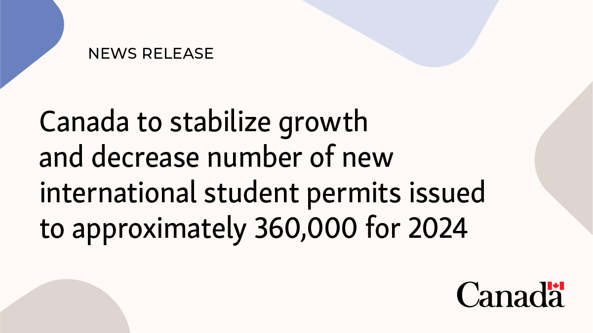Canada to stabilize growth and decrease range of new international pupil permits issued to somewhere around 360,000 for 2024