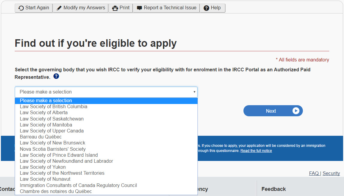 Select governing body to verify your eligibility.