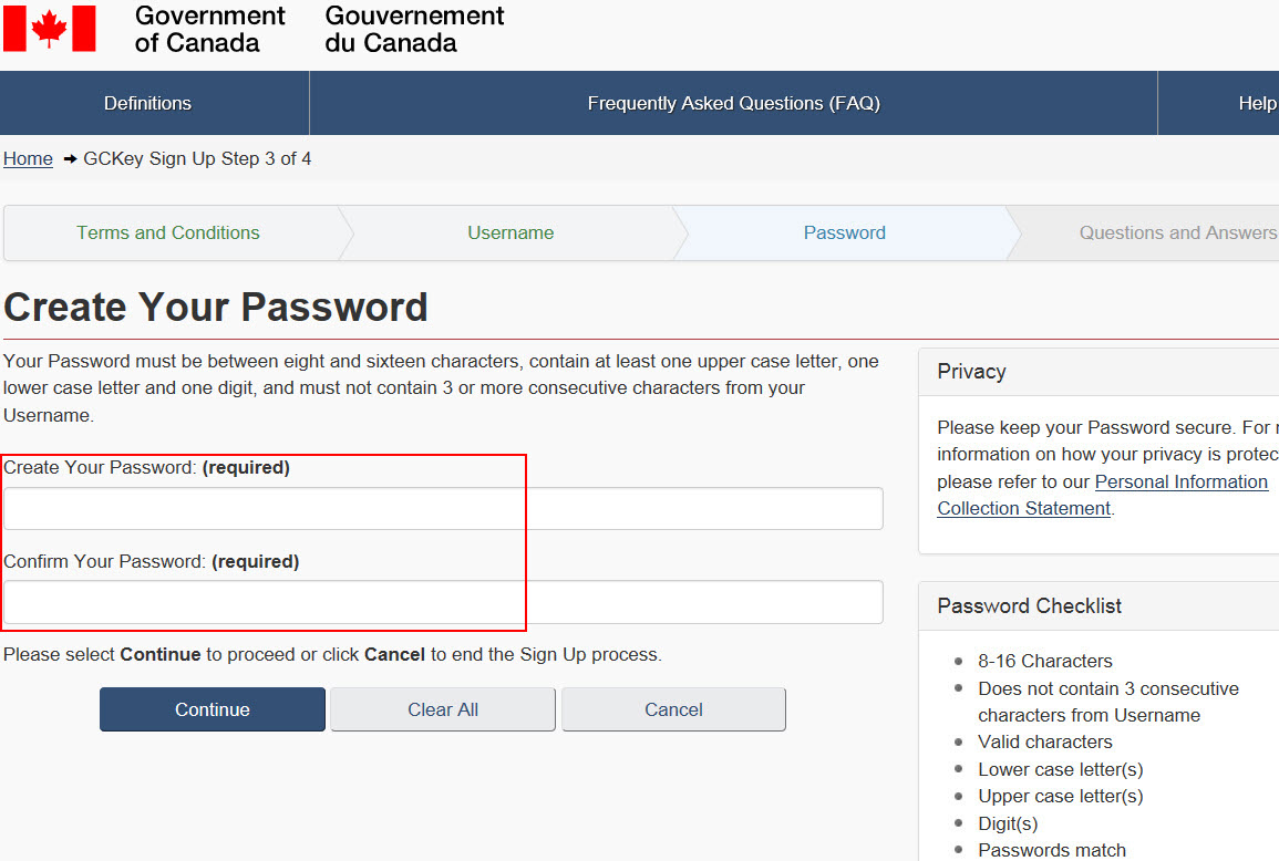Create your password web page.