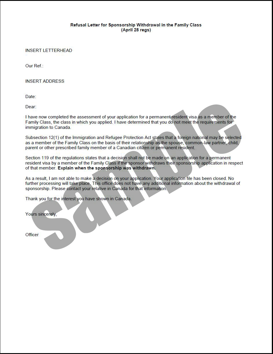 Sample - Refusal Letter