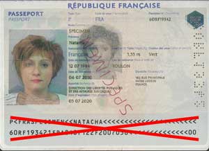 Image of French passport information page and number not to use.