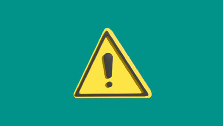 A yellow warning sign with an exclamation mark on a teal background.