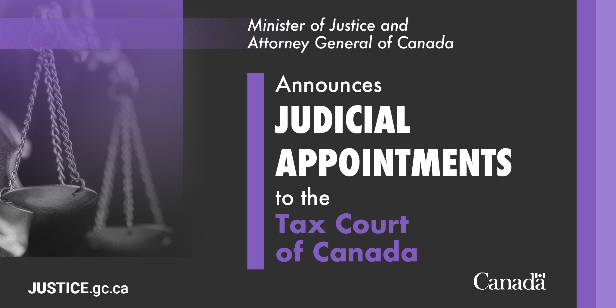 Minister of Justice and Attorney General of Canada announces judicial