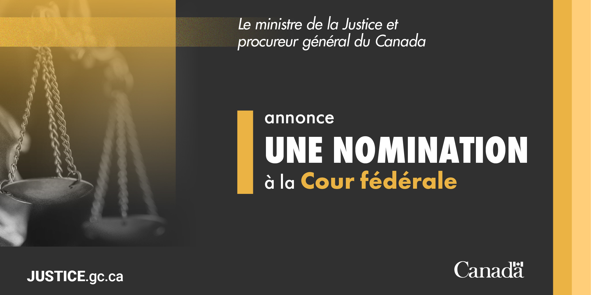 Le ministre de la Justice et procureur général du Canada annonce une