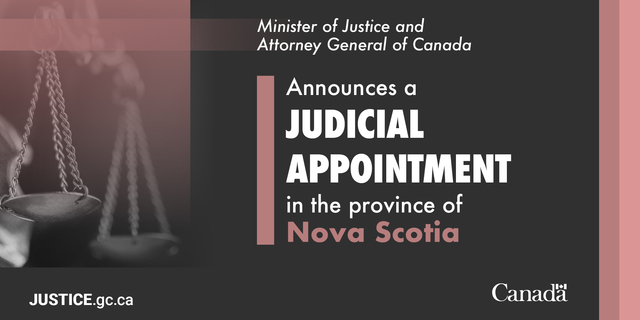 Minister of Justice and Attorney General of Canada announces a judicial appointment in the province of Nova Scotia
