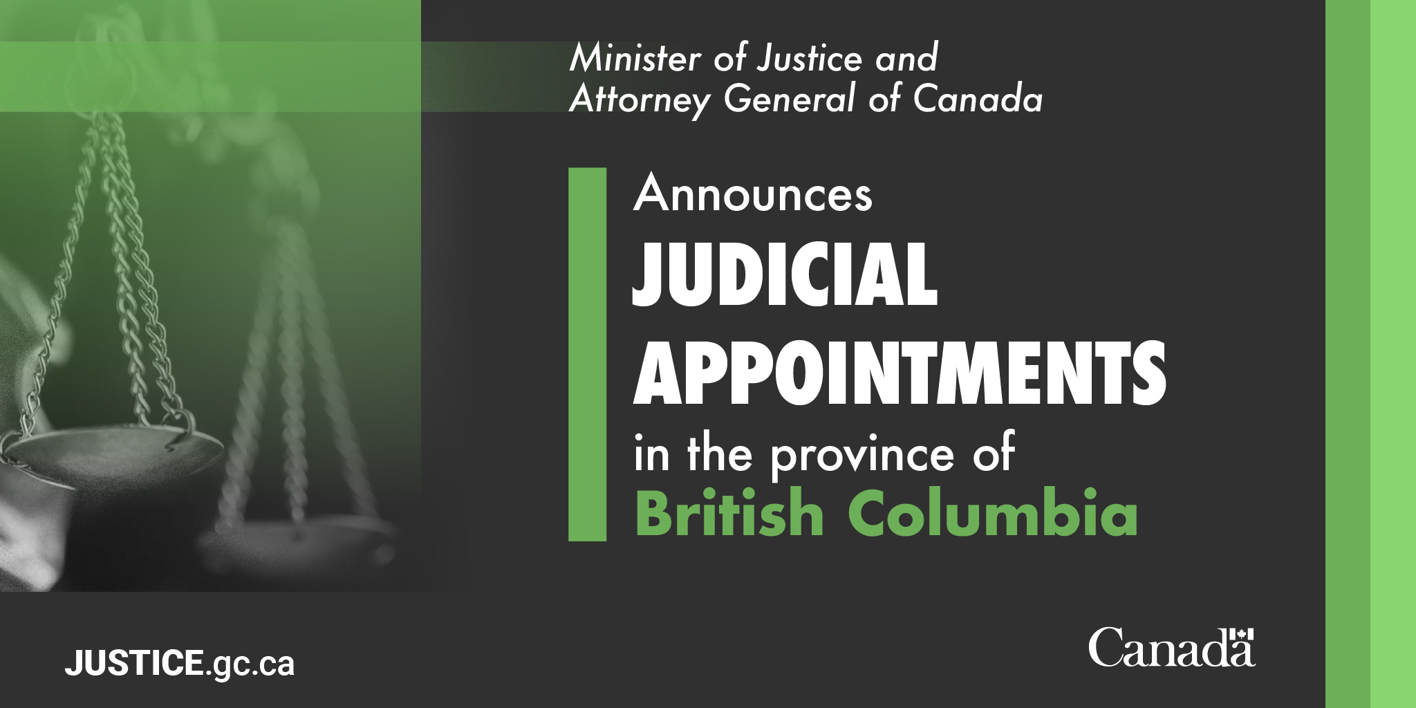 Minister of Justice and Attorney General of Canada announces judicial appointments in the