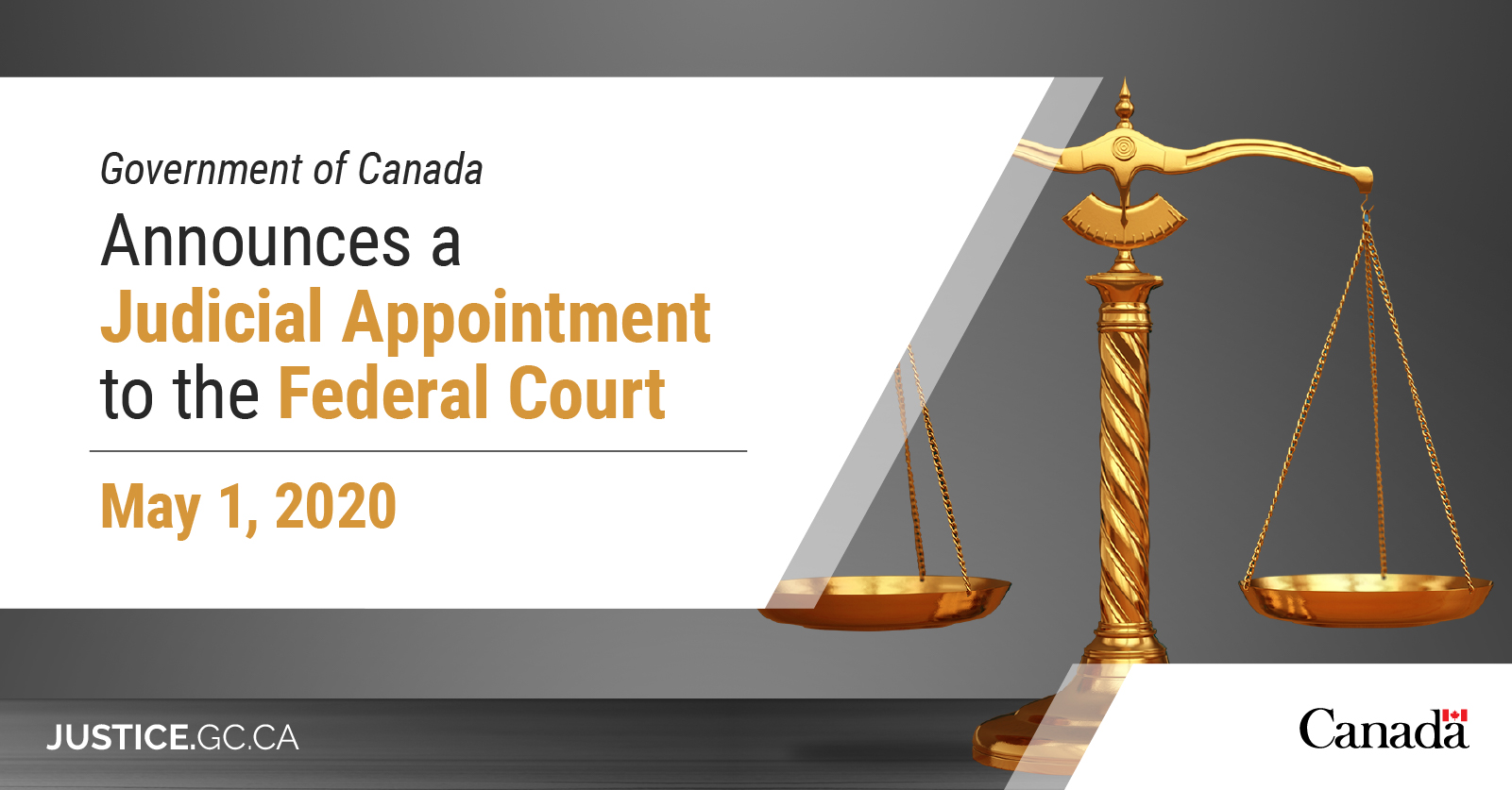 Government Of Canada Announces A Judicial Appointment To The Federal 