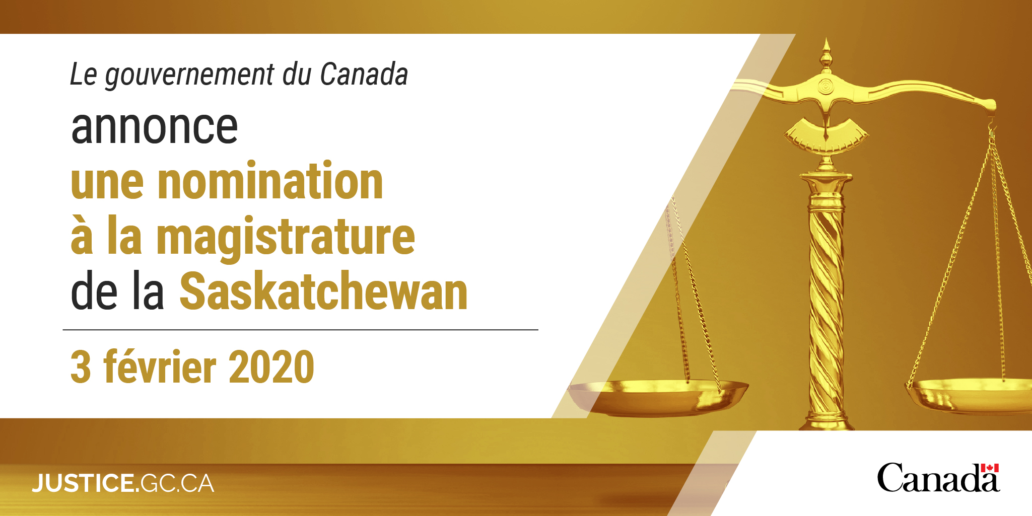 Le gouvernement du Canada annonce une nomination à la magistrature de