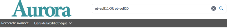 L’interface de recherche simple d’Aurora. Le champ de recherche contient un exemple avec deux codes de collection : ot=coll11 ou ot=coll20.