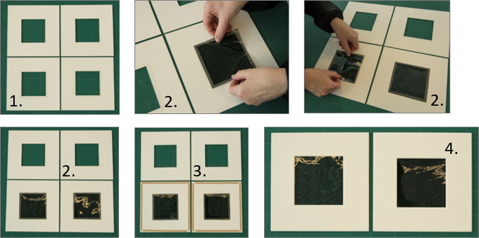 two assembled mat boards with polarizing films and double-sided tape as described in steps 1 to 4
