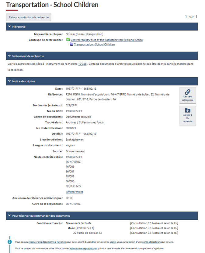 Capture d'écran d'une description habituelle d'un dossier