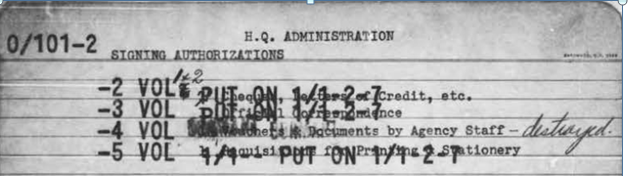 example of a file history card featuring typed and hand-written notes taken from a microfiche in our holdings