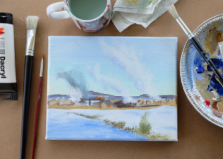 A painting on a table