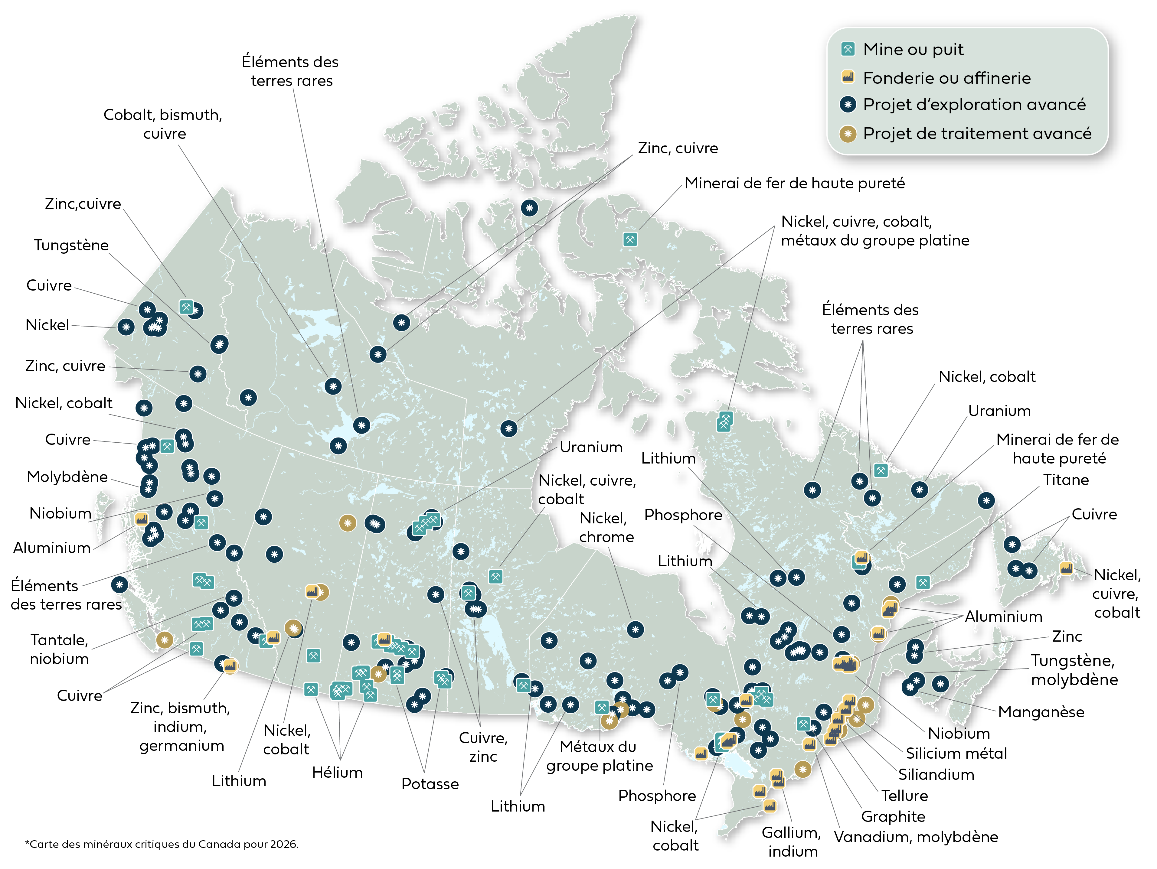 Carte : Mise en valeur des minéraux critiques partout au Canada