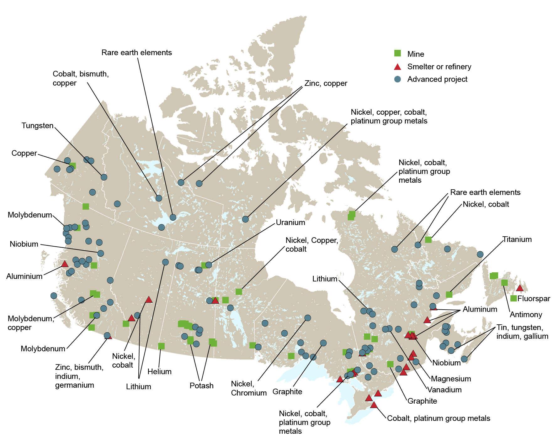 Map: Critical mineral development across Canada