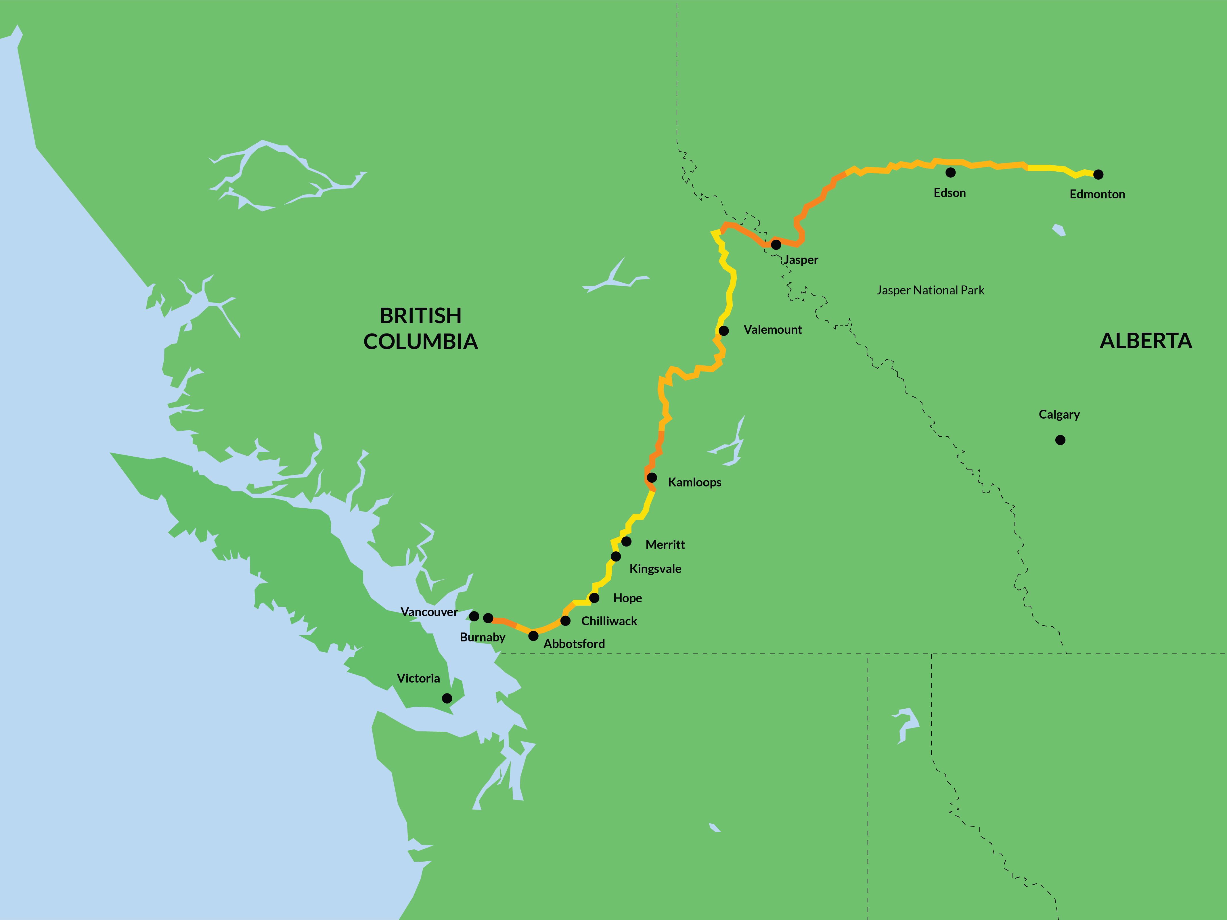 Map of the approved expansion of the Trans Mountain Pipeline