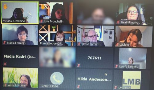 Indigenous Advisory Circle - Screencapture from our IAC meeting. Melanie Omeniho, Lisa Monchalin, Heidi Illingworth; Dr. Nadia Ferrara, Francyne Joe, Honourable David Lametti, Jaylene; Nadia Kadri, Laurie Sargent; Anna Fontaine, Hilda Anderson.
