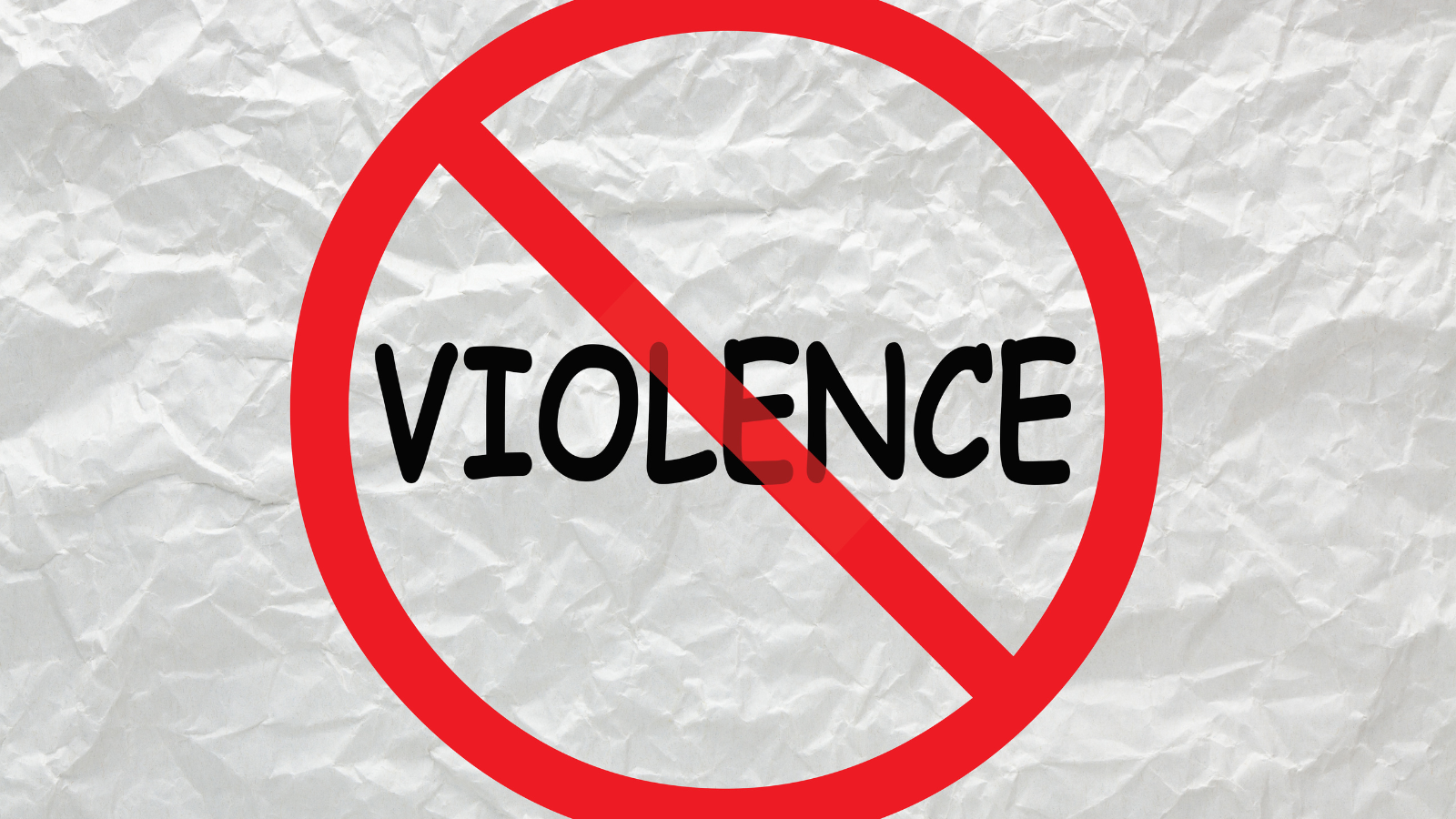 the word 'violence' in a red prohibited symbol