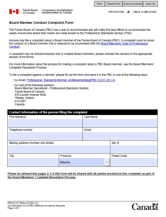 Board Member Conduct Complaint Form