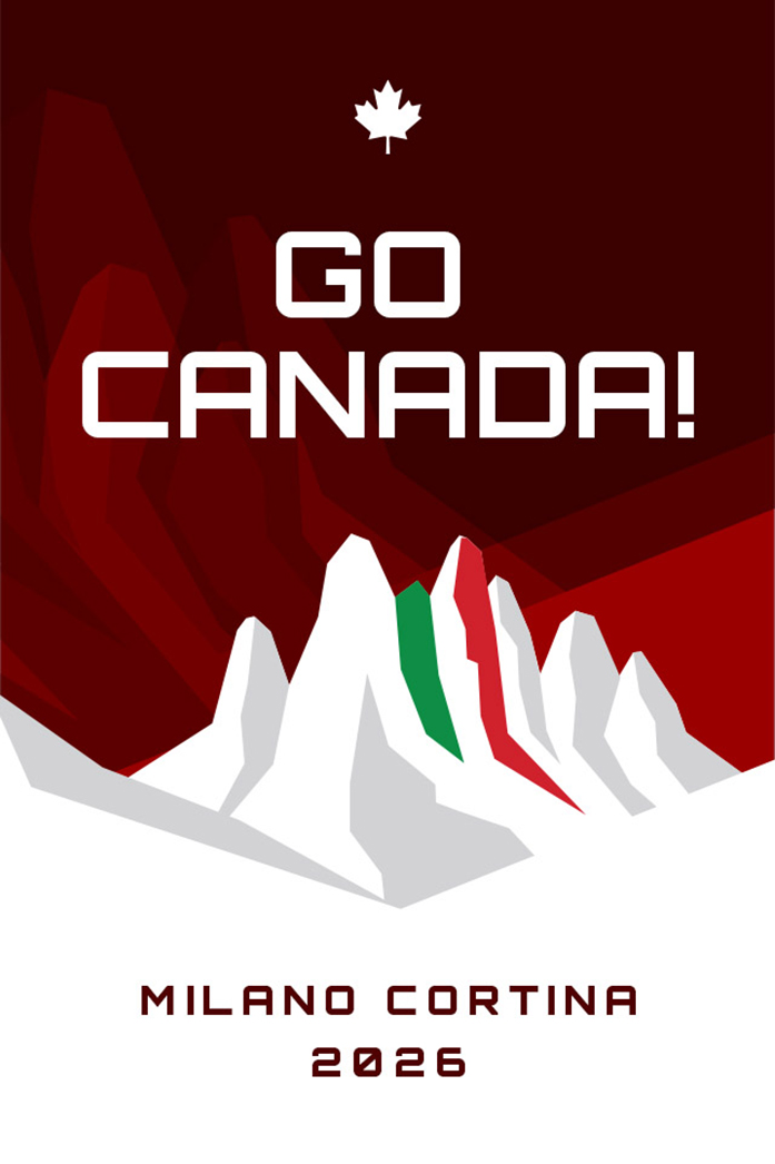 GO CANADA! ALLEZ, CANADA! phone wallpaper with stylized mountains. Text: Milano Cortina 2026. Canada wordmark.