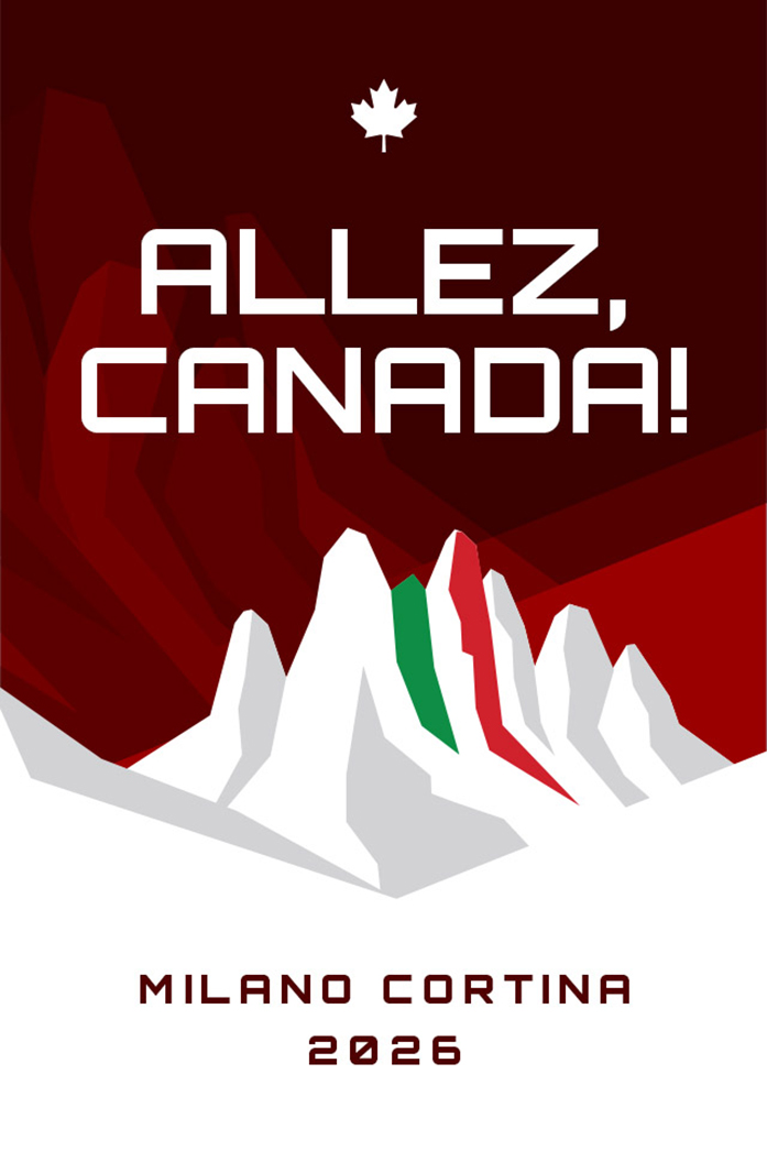 Fond d'écran pour téléphone GO CANADA! ALLEZ, CANADA! avec montagnes stylisées. Texte : Milano Cortina 2026. Mot-symbole Canada.