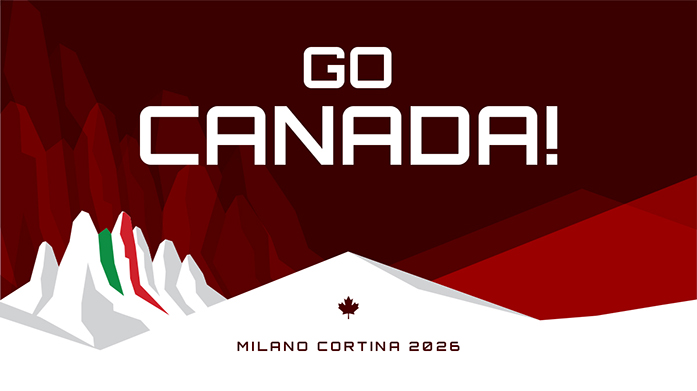 GO CANADA! X (formerly known as Twitter) banner with stylized mountains. Text: Milano Cortina 2026.