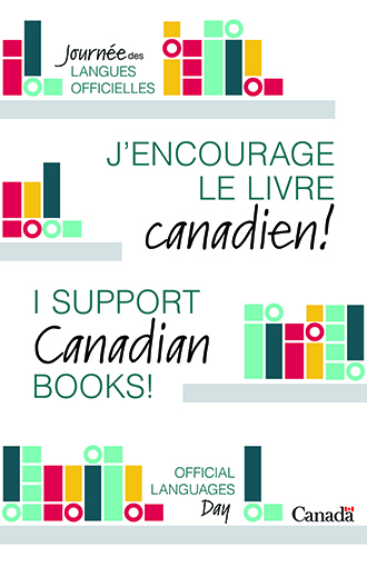 Affiche bilingue de la campagne « J’encourage le livre canadien! »