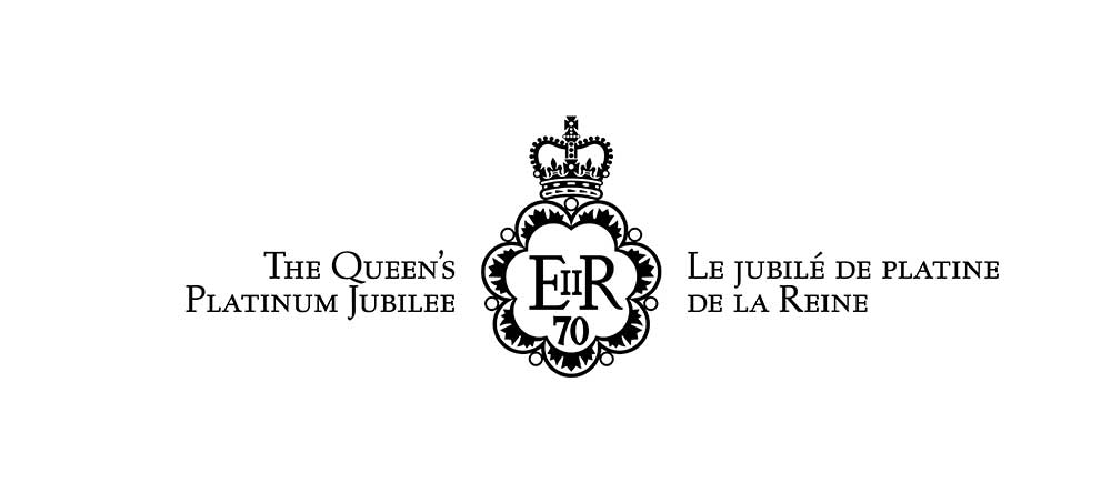 A centered black and white version of the Platinum Jubilee emblem with text