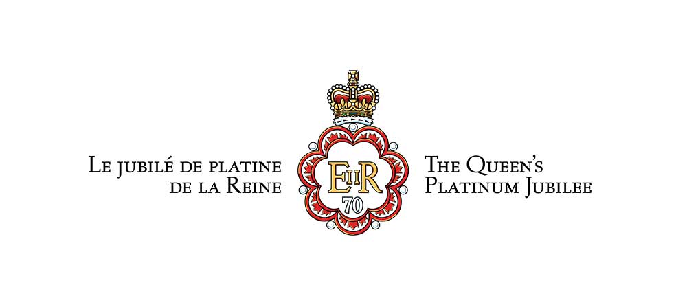 Version centrée, pleine couleur et vectorisée de l’emblème canadien du jubilé de platine avec texte