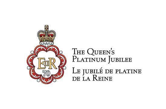 A full-colour vector art version of the Platinum Jubilee emblem with text. The text is on the right side of the emblem 