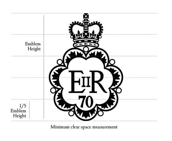 One-colour black and white version of the emblem with grid lines to calculate 1/5 the emblem’s vertical height