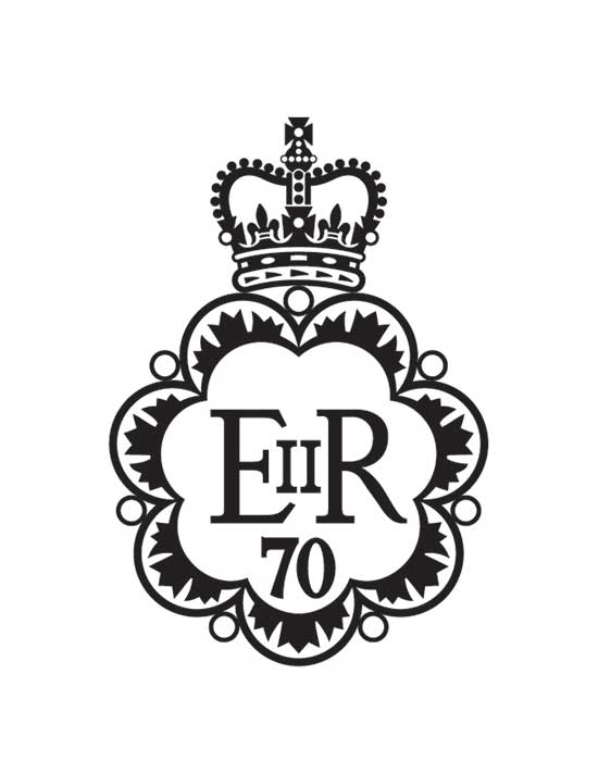 A black and white version of the Platinum Jubilee emblem