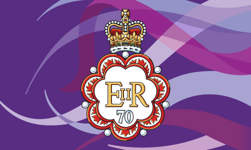 L'emblème canadien du jubilé de platine de la reine Elizabeth II, 70 ans, vue de côté de la Reine avec l'acronyme EIIR (Elizabeth II Regina)