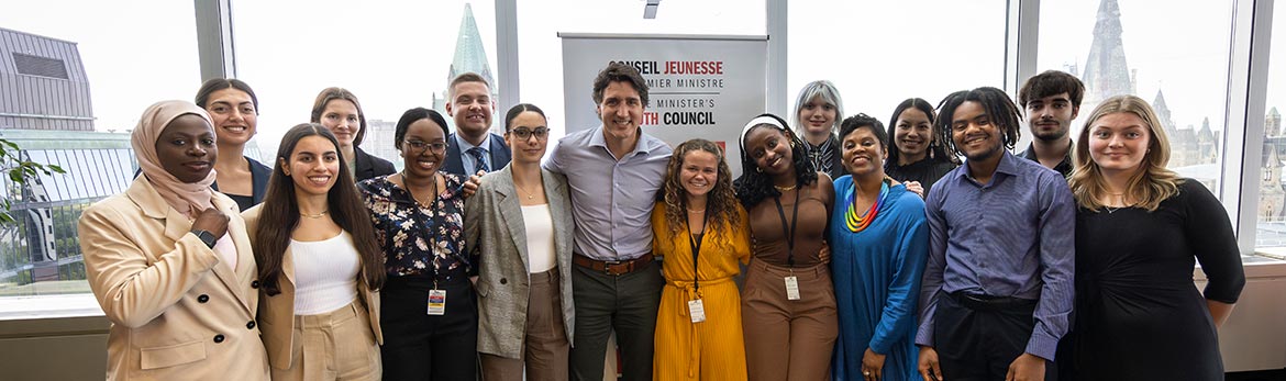 Prime Minister Justin Trudeau with Cohort 6 of the Prime Minister's Youth Council in Ottawa.