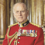 Portrait of The Duke of Edinburgh wearing the red and gilded uniform of Colonel-in-Chief of the Royal Canadian Regiment.