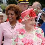 Queen Elizabeth II walking before Michaëlle Jean.