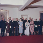 Official photo of Queen Elizabeth II and the Duke of Edinburgh surrounded by the heads of the Commonwealth and foreign missions.