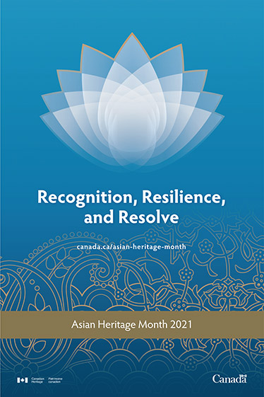 Asian Heritage Month 2021 branding centering on a graphic lotus flower