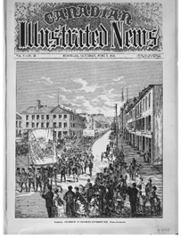 Title: Page de couverture de la Canadian Illustrated News du 8 juin 1872 démontrant un défilé d’hommes manifestant pour une journée de travail de neuf heures